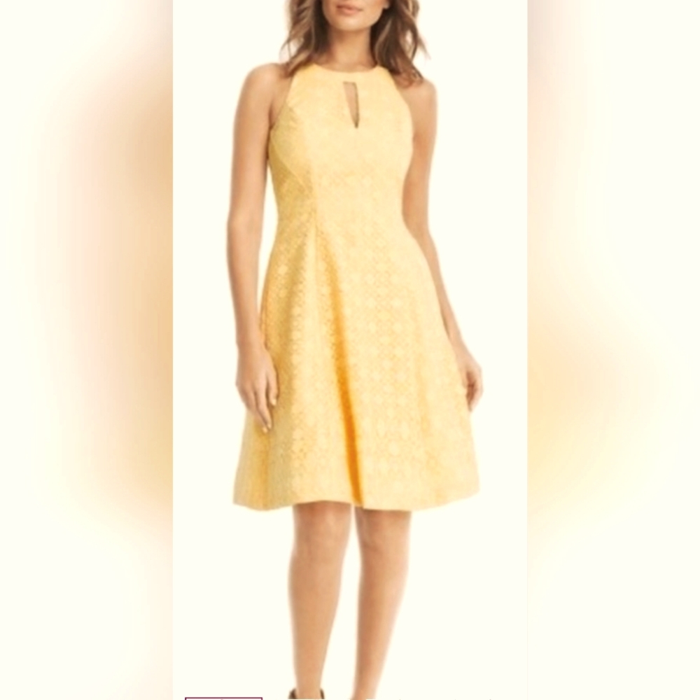 White House Black Market yellow eyelet halter dress, size four